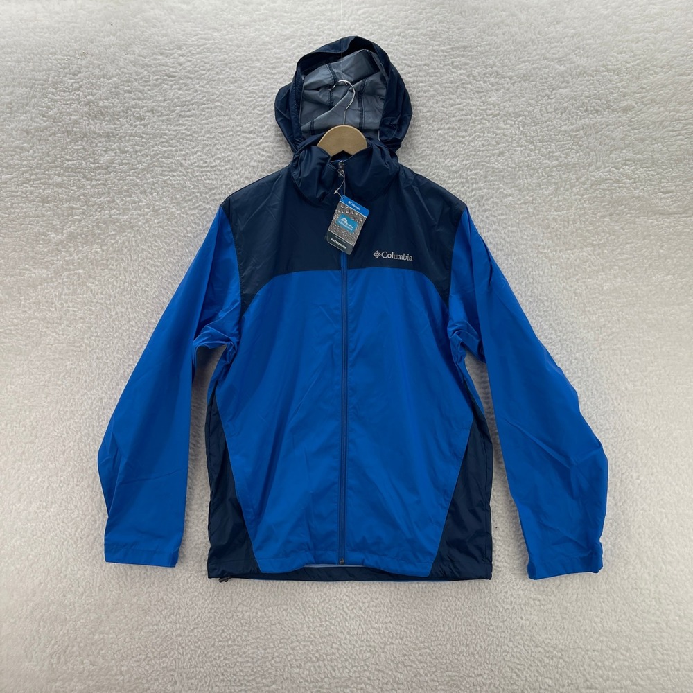 Columbia Rain Jacket Mens Small Blue Glennaker Lake Hooded Windbreaker Outdoor